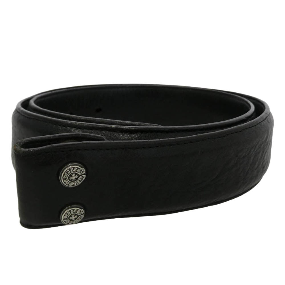 CHROME HEARTS クロムハーツ（原本無） 30サイズ 1.5 STRAP 1.5inch スクロールレーベルリベッツ レザー ベルト ブラック系 30【中古】