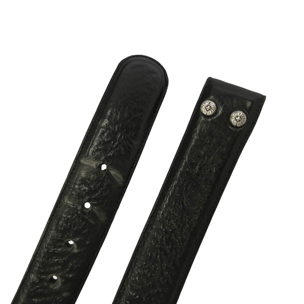 CHROME HEARTS クロムハーツ（原本無） 30サイズ 1.5 STRAP 1.5inch スクロールレーベルリベッツ レザー ベルト ブラック系 30【中古】