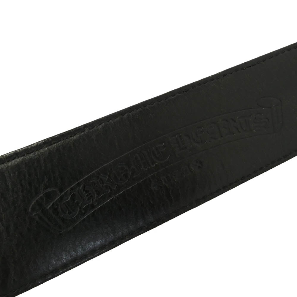 CHROME HEARTS クロムハーツ（原本無） 30サイズ 1.5 STRAP 1.5inch スクロールレーベルリベッツ レザー ベルト ブラック系 30【中古】