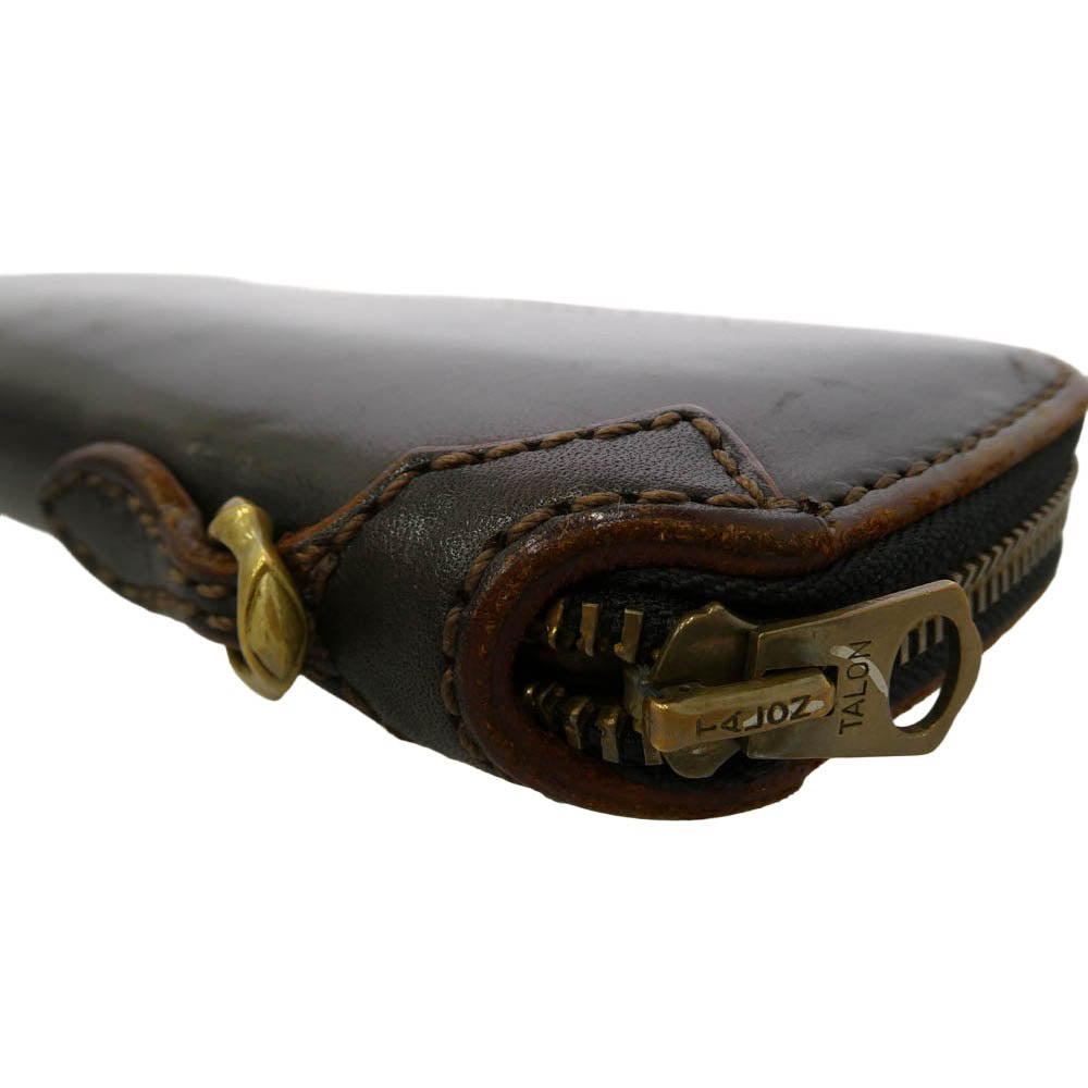 MANIFOLD マニフォールド ラウンドファスナー ウォレット 長財布 ダークブラウン系【中古】
