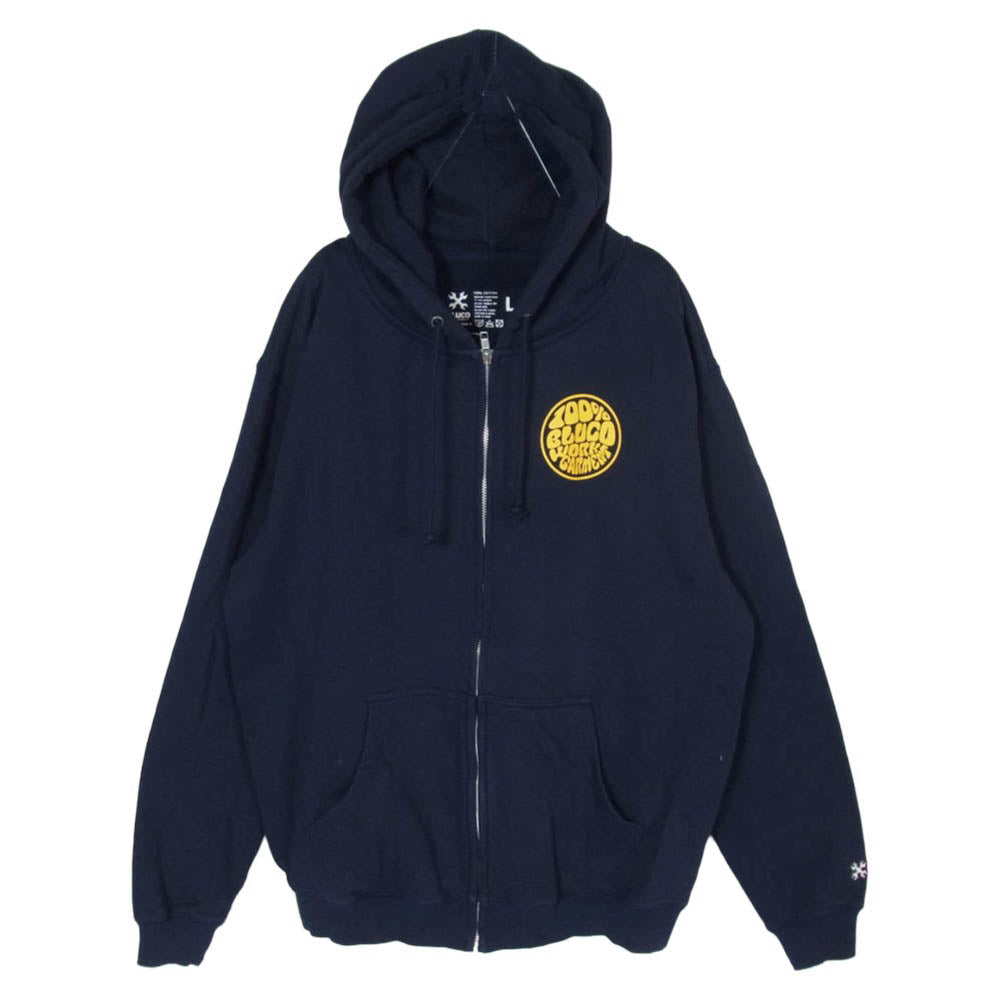 BLUCO WORK GARMENT ブルコ プリント フルジップ スウェット パーカー ネイビー系 L【中古】