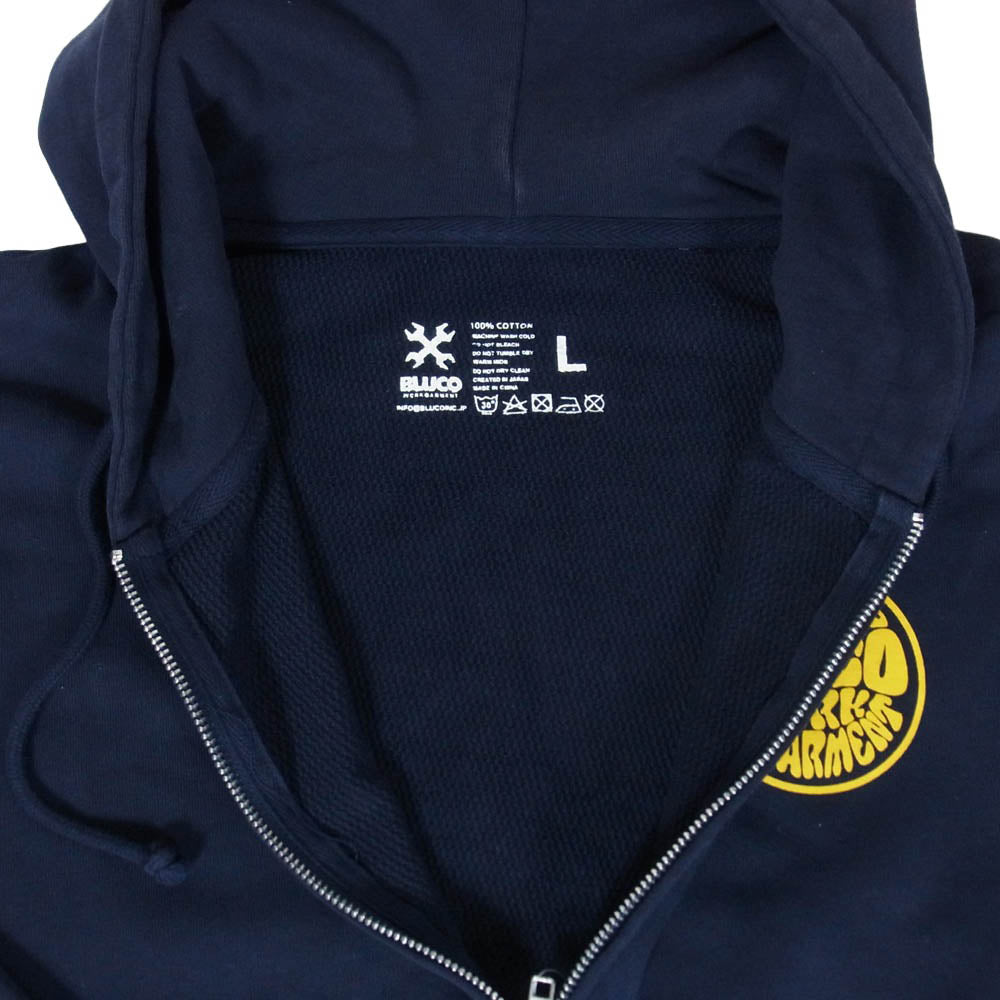 BLUCO WORK GARMENT ブルコ プリント フルジップ スウェット パーカー ネイビー系 L【中古】