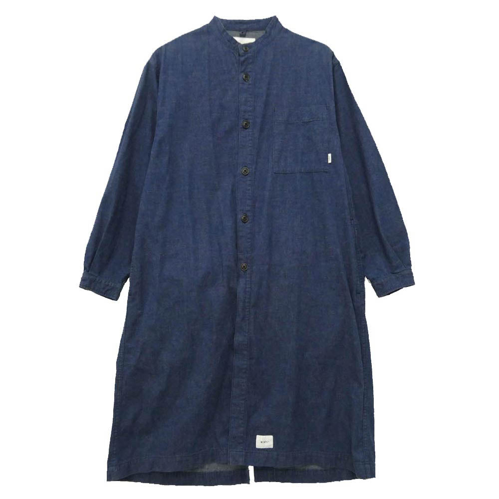 WTAPS ダブルタップス 18AW 182GWDT-SHM03 DOC / SHIRT. COTTON. DENIM ノーカラー デニム ドクター シャツ ネイビー系 x01【中古】