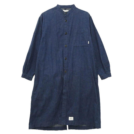 WTAPS ダブルタップス 18AW 182GWDT-SHM03 DOC / SHIRT. COTTON. DENIM ノーカラー デニム ドクター シャツ ネイビー系 x01【中古】