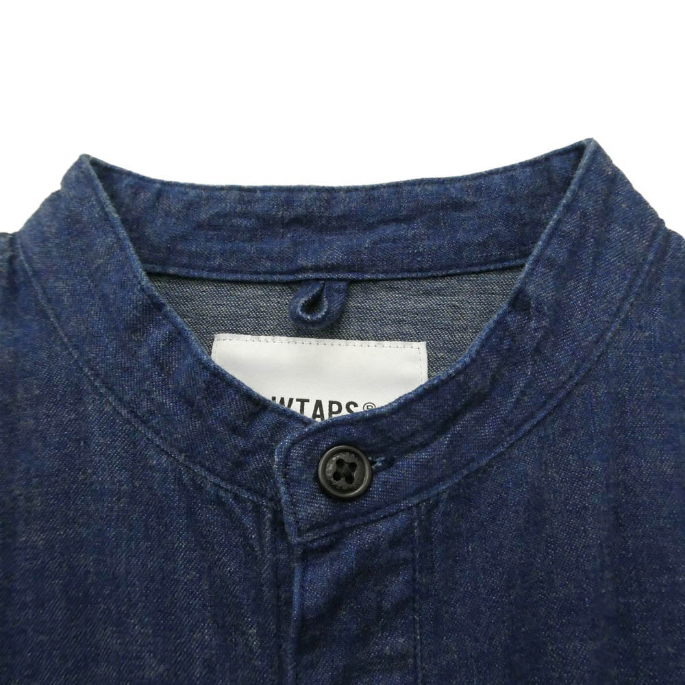 WTAPS ダブルタップス 18AW 182GWDT-SHM03 DOC / SHIRT. COTTON. DENIM ノーカラー デニム ドクター シャツ ネイビー系 x01【中古】