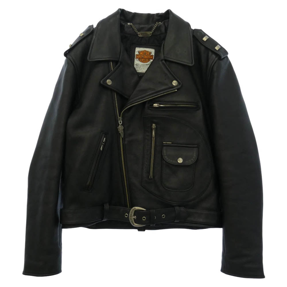 HARLEY DAVIDSON ハーレーダビッドソン SCREAMIN EAGLE CLUB イーグル エンボス加工 レザー ダブル ライダース ジャケット ブラック系 40【中古】