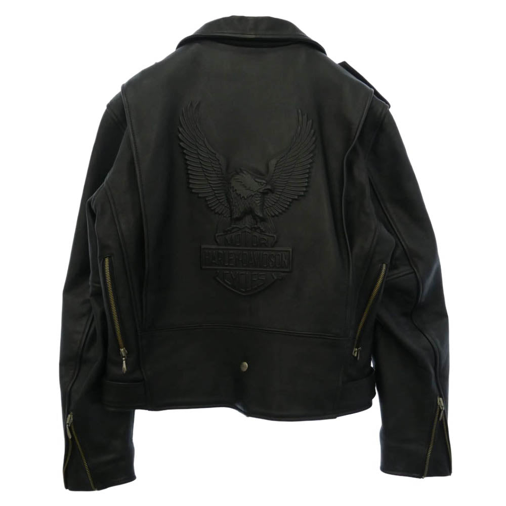HARLEY DAVIDSON ハーレーダビッドソン SCREAMIN EAGLE CLUB イーグル エンボス加工 レザー ダブル ライダース ジャケット ブラック系 40【中古】