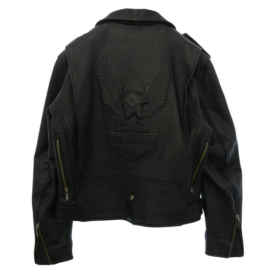 HARLEY DAVIDSON ハーレーダビッドソン SCREAMIN EAGLE CLUB イーグル エンボス加工 レザー ダブル ライダース ジャケット ブラック系 40【中古】