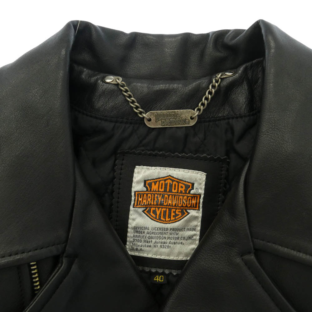 HARLEY DAVIDSON ハーレーダビッドソン SCREAMIN EAGLE CLUB イーグル エンボス加工 レザー ダブル ライダース ジャケット ブラック系 40【中古】