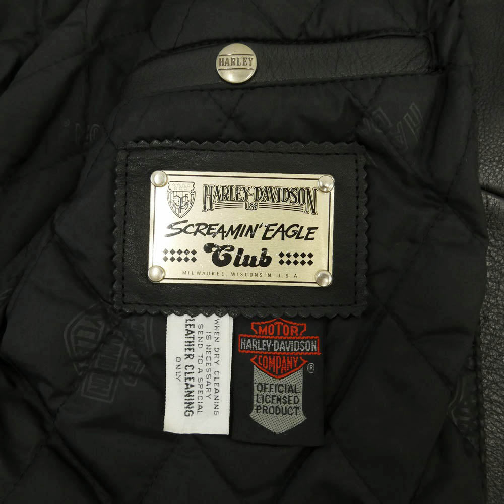 HARLEY DAVIDSON ハーレーダビッドソン SCREAMIN EAGLE CLUB イーグル エンボス加工 レザー ダブル ライダース ジャケット ブラック系 40【中古】