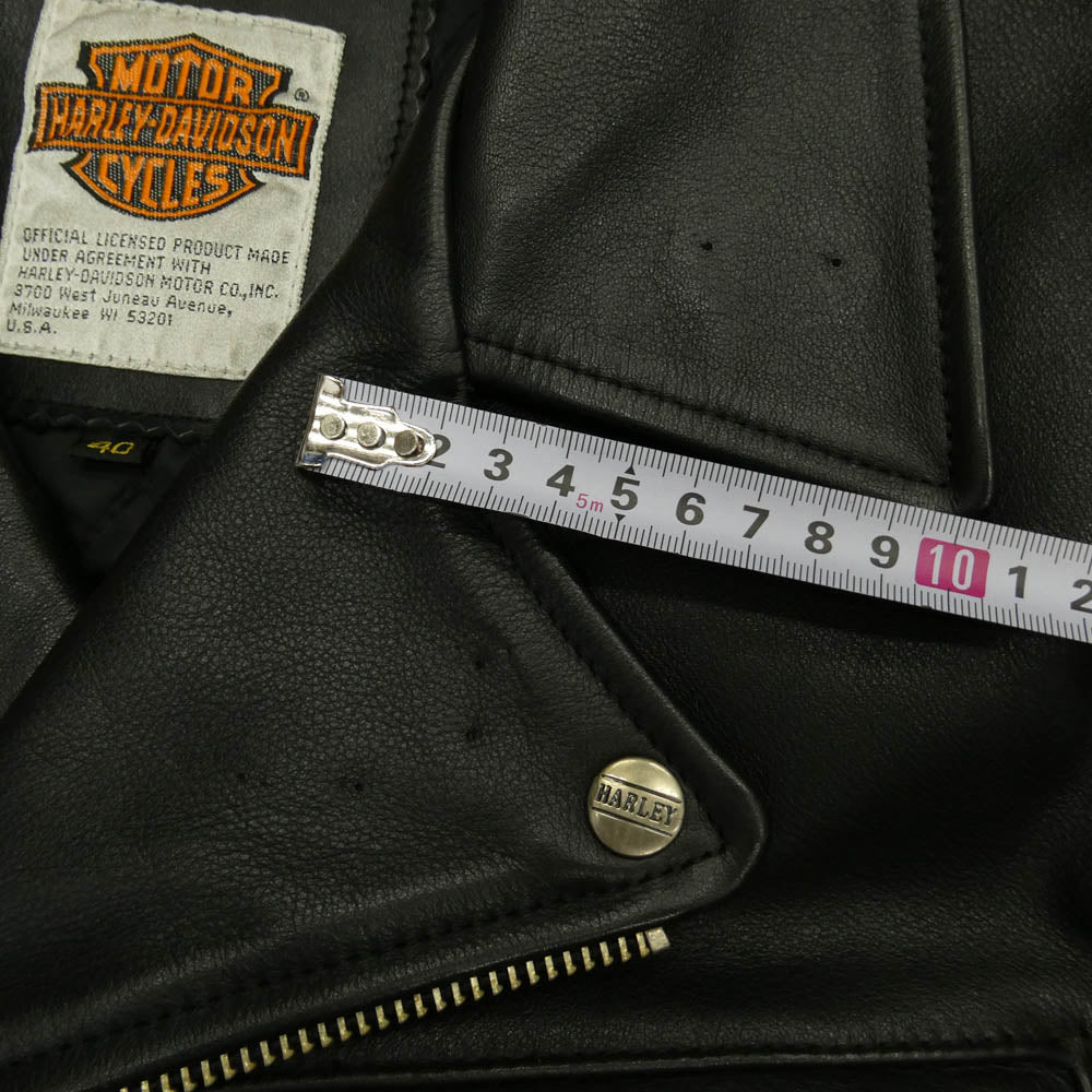 HARLEY DAVIDSON ハーレーダビッドソン SCREAMIN EAGLE CLUB イーグル エンボス加工 レザー ダブル ライダース ジャケット ブラック系 40【中古】