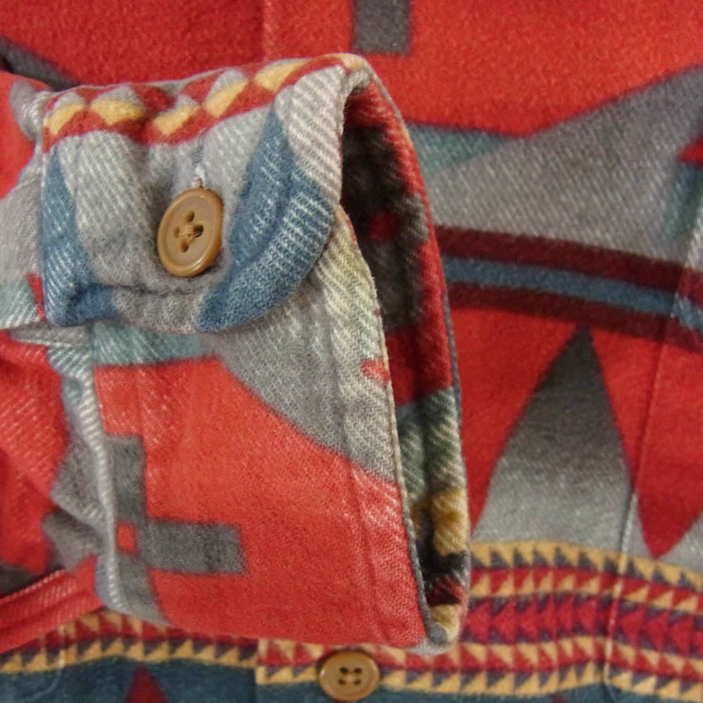 POLO RALPH LAUREN ポロ・ラルフローレン 80s 緑タグ ネイティブ柄 コットン プリント オープンカラー 長袖 シャツ マルチカラー系 L【中古】