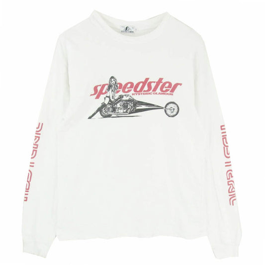 HYSTERIC GLAMOUR ヒステリックグラマー 18SS 02181CL04 SPEEDSTER スピードスター グラフィック プリント コットン 長袖 Tシャツ ロンT カットソー ホワイト系 S【中古】