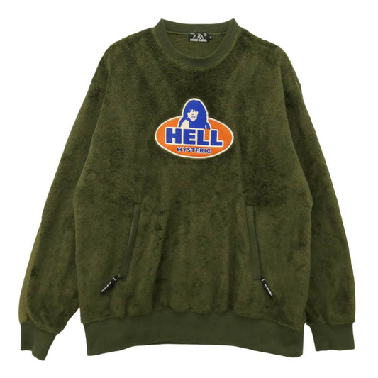 HYSTERIC GLAMOUR ヒステリックグラマー 20AW 02203CS08 HELL OVAL ロゴ ワッペン アップリケ フリース プルオーバー スウェット トレーナー モスグリーン系 L【中古】