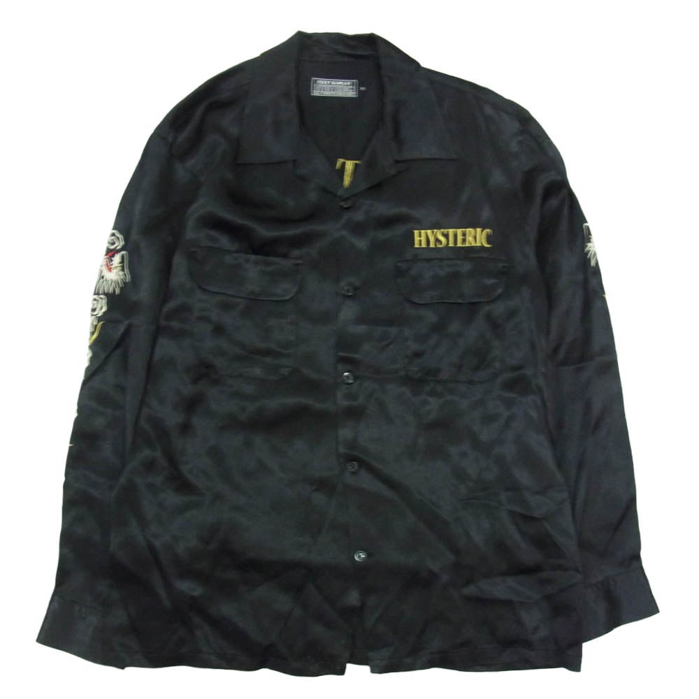 HYSTERIC GLAMOUR ヒステリックグラマー 24SS 02241AH14 BLACK PANTHER ブラックパンサー ロゴ 刺繍 レーヨン 長袖 オープンカラー スーベニアシャツ ブラック系 M【中古】