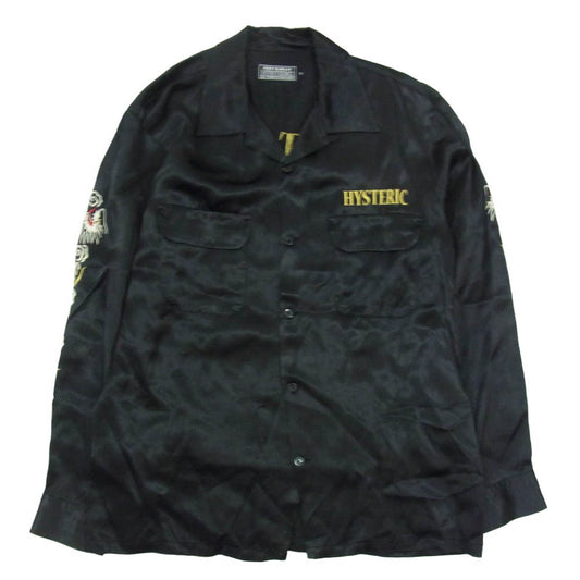 HYSTERIC GLAMOUR ヒステリックグラマー 24SS 02241AH14 BLACK PANTHER ブラックパンサー ロゴ 刺繍 レーヨン 長袖 オープンカラー スーベニアシャツ ブラック系 M【中古】