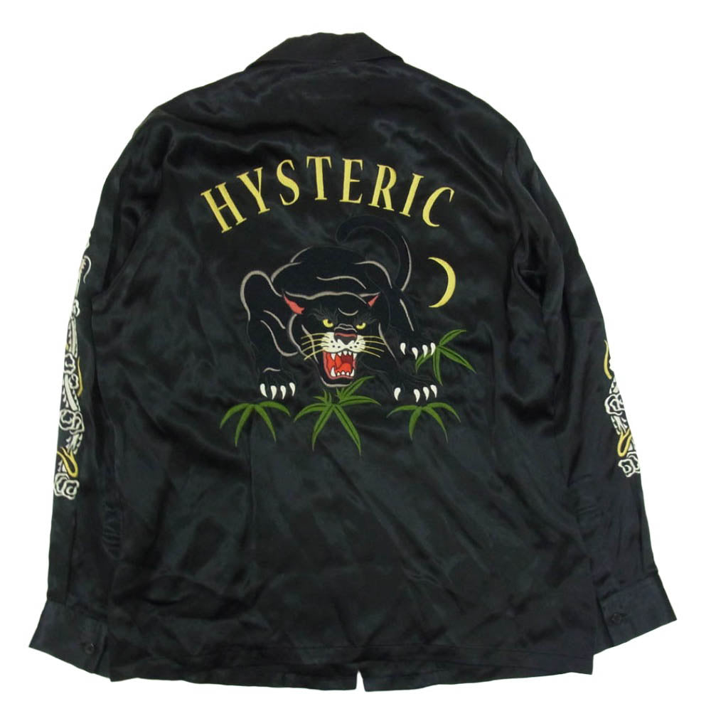 HYSTERIC GLAMOUR ヒステリックグラマー 24SS 02241AH14 BLACK PANTHER ブラックパンサー ロゴ 刺繍 レーヨン 長袖 オープンカラー スーベニアシャツ ブラック系 M【中古】