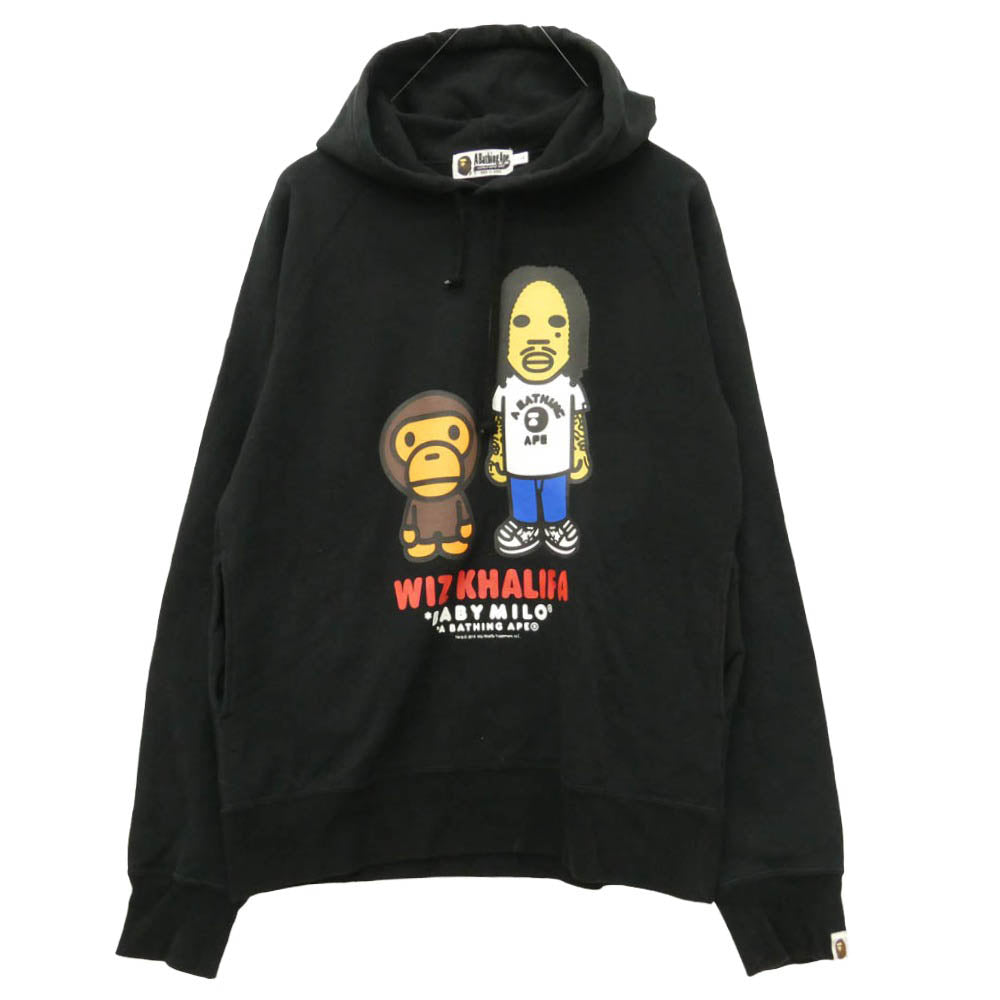 A BATHING APE アベイシングエイプ Wiz Khalifa Baby Milo Pullover Hoodie ウィズ カリファ ベイビーマイロ プリント プルオーバー パーカー フーディ ブラック系 L【中古】