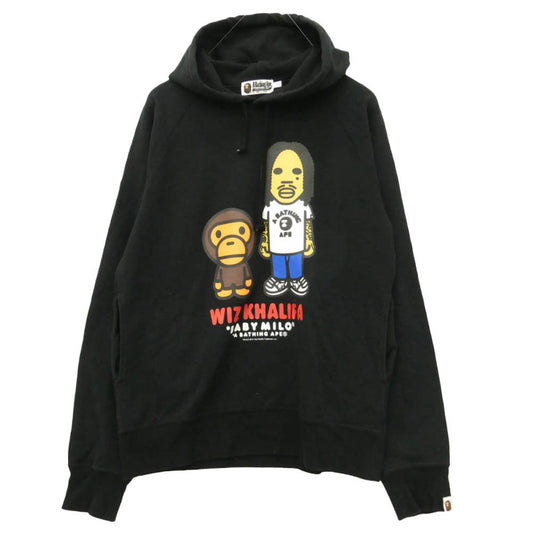 A BATHING APE アベイシングエイプ Wiz Khalifa Baby Milo Pullover Hoodie ウィズ カリファ ベイビーマイロ プリント プルオーバー パーカー フーディ ブラック系 L【中古】