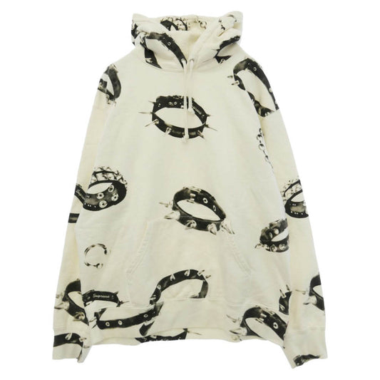 Supreme シュプリーム 20AW Studded Collars Hooded Sweatshirt スタッズ カラーズ スウェット プルオーバー パーカー フーディ ホワイト系 L【中古】