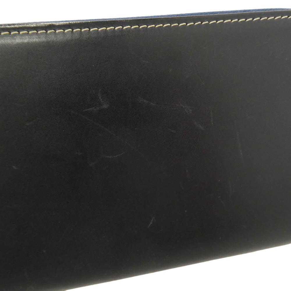 WHITE HOUSE COX ホワイトハウスコックス BRIDLE LEATHER ブライドルレザー ラウンド ファスナー ジップ 長財布 ネイビー系 イエロー系【中古】