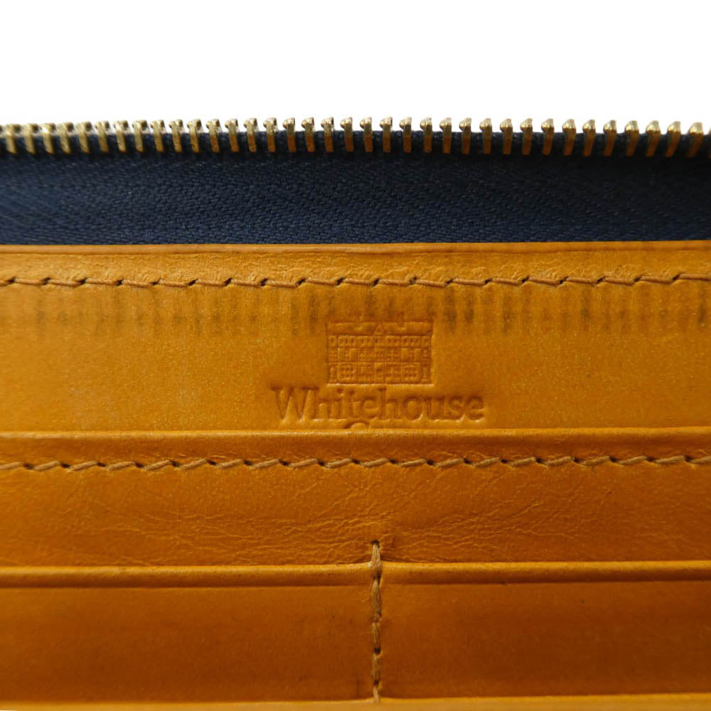 WHITE HOUSE COX ホワイトハウスコックス BRIDLE LEATHER ブライドルレザー ラウンド ファスナー ジップ 長財布 ネイビー系 イエロー系【中古】