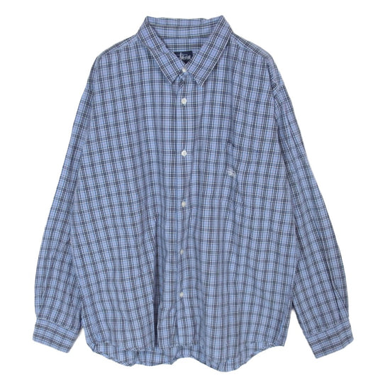 STUSSY ステューシー ロゴ 刺繍 チェック コットン 長袖 シャツ ライトブルー系 XL【中古】
