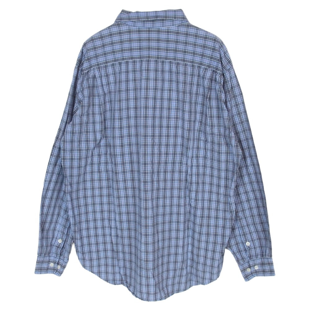 STUSSY ステューシー ロゴ 刺繍 チェック コットン 長袖 シャツ ライトブルー系 XL【中古】