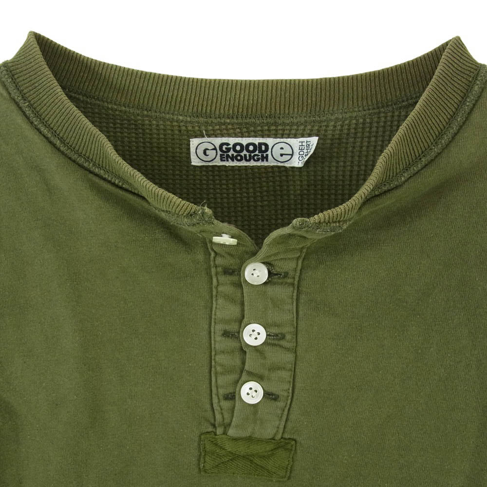 GOODENOUGH グッドイナフ 90s GE プリント リバーシブル ワッフル サーマル ヘンリーネック 長袖 カットソー カーキ系 L【中古】