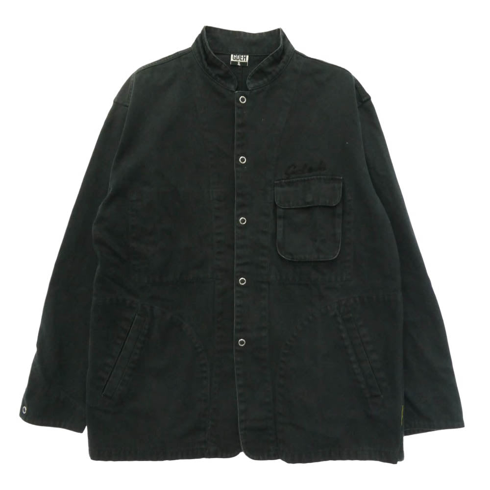 GOODENOUGH グッドイナフ 00s GDEH ロゴ 刺繍 スナップボタン コットン スタンドカラー カバーオール ジャケット ブラック系 XL【中古】