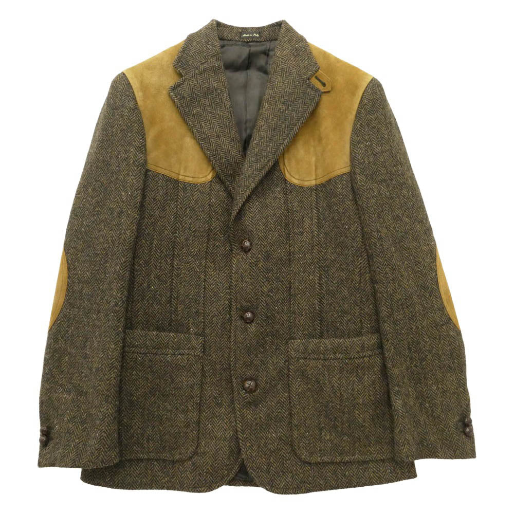 RRL ダブルアールエル Harriss ハリス × Harris Tweed ハリスツイード イタリア製 スエード レザー エルボーパッチ ガンパッチ付き 3B ハンティング ジャケット ブラウン系 40R【中古】