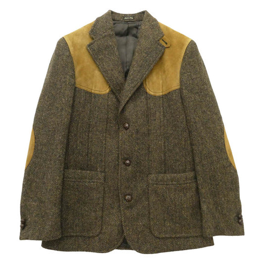 RRL ダブルアールエル Harriss ハリス × Harris Tweed ハリスツイード イタリア製 スエード レザー エルボーパッチ ガンパッチ付き 3B ハンティング ジャケット ブラウン系 40R【中古】