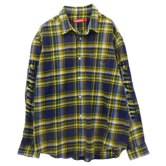 Supreme シュプリーム 25SS Old English Plaid Flannel Shirt ロゴ プレイド チェック フランネル ネルシャツ 長袖 シャツ ブルー系 イエロー系 L【中古】