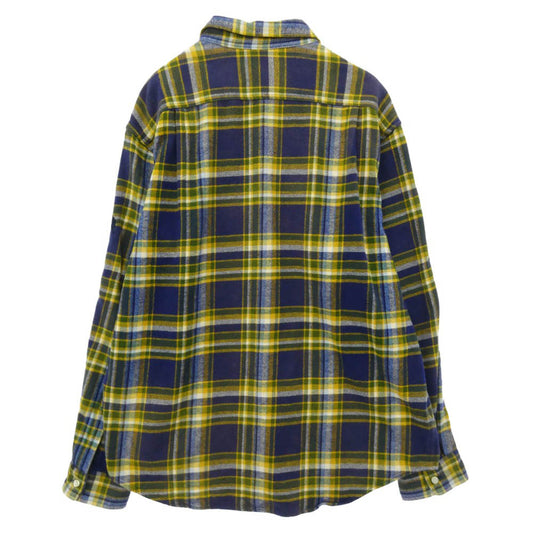 Supreme シュプリーム 25SS Old English Plaid Flannel Shirt ロゴ プレイド チェック フランネル ネルシャツ 長袖 シャツ ブルー系 イエロー系 L【中古】