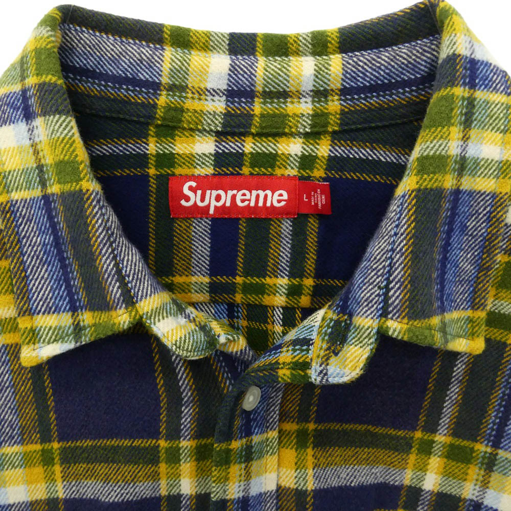 Supreme シュプリーム 25SS Old English Plaid Flannel Shirt ロゴ プレイド チェック フランネル ネルシャツ 長袖 シャツ ブルー系 イエロー系 L【中古】