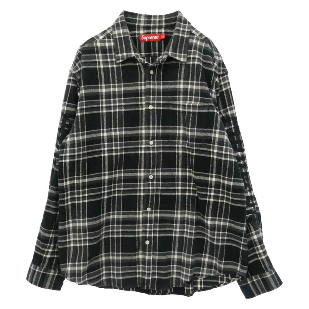 Supreme シュプリーム 25SS Old English Plaid Flannel Shirt ロゴ プレイド チェック フランネル ネルシャツ 長袖 シャツ ブラック系 ホワイト系 L【中古】