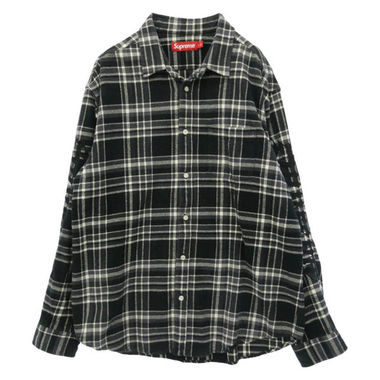 Supreme シュプリーム 25SS Old English Plaid Flannel Shirt ロゴ プレイド チェック フランネル ネルシャツ 長袖 シャツ ブラック系 ホワイト系 L【中古】