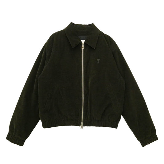 AMI PARIS アミパリス HJK037.CO0089 Zipped Corduroy Bomber Jacket コーデュロイ ロゴ 刺繍 中綿 ボンバー ジャケット ダークブラウン系 XL【中古】