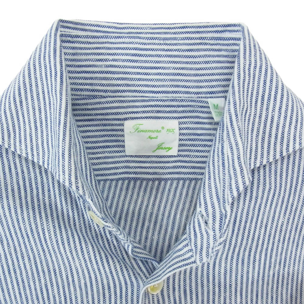 FINAMORE フィナモレ ストライプ コットン リネン 長袖 ロングスリーブ カッタウェイ シャツ ブルー系 M【中古】