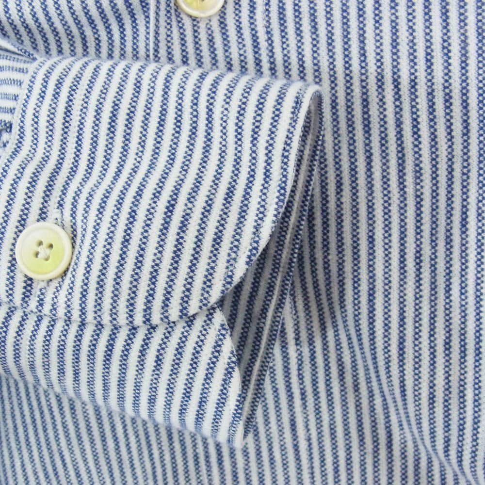 FINAMORE フィナモレ ストライプ コットン リネン 長袖 ロングスリーブ カッタウェイ シャツ ブルー系 M【中古】