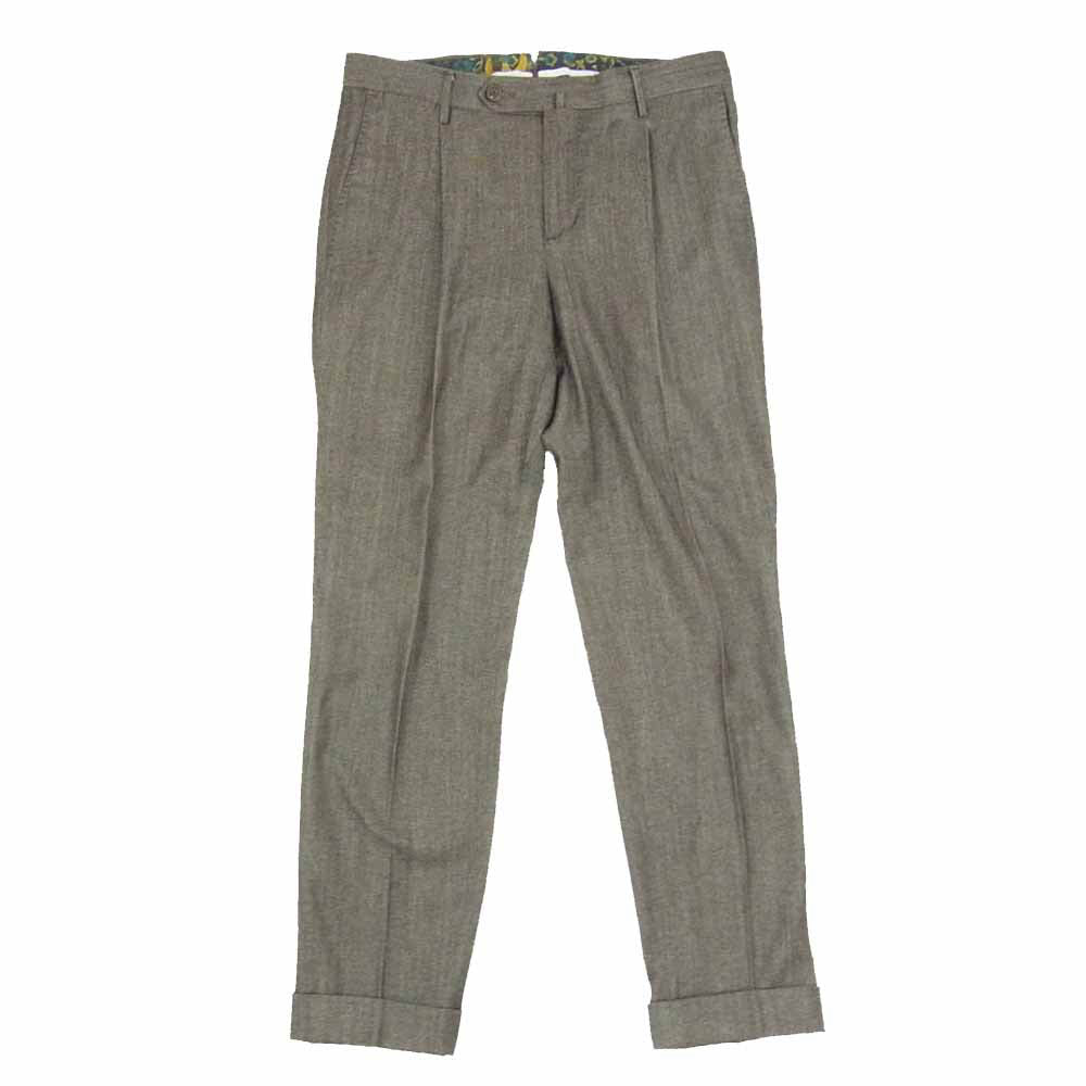ピーティートリノ センタープレス タック ダブル ウール コットン スラックス パンツ ブラウン系 46【中古】