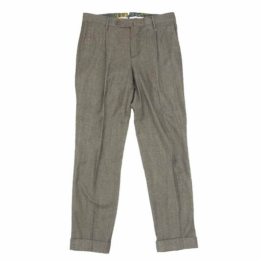 ピーティートリノ センタープレス タック ダブル ウール コットン スラックス パンツ ブラウン系 46【中古】