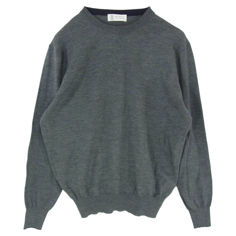 Brunello Cucinelli ブルネロクチネリ クルーネック ウール カシミヤ混 丸首 長袖 ロングスリーブ ニット グレー系 S【中古】