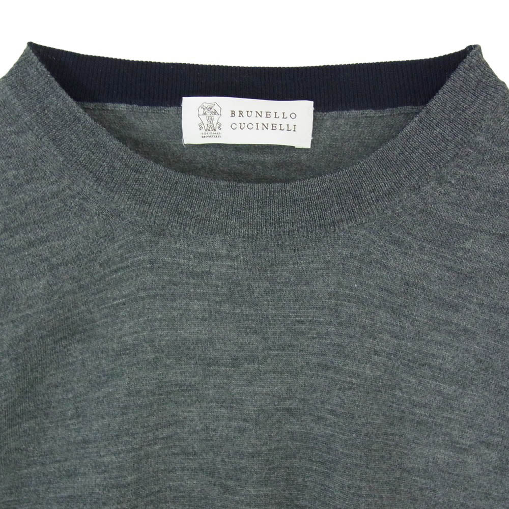Brunello Cucinelli ブルネロクチネリ クルーネック ウール カシミヤ混 丸首 長袖 ロングスリーブ ニット グレー系 S【中古】