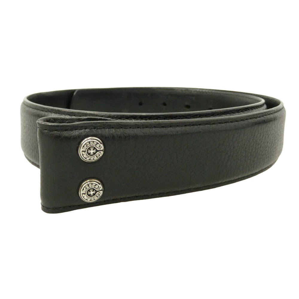CHROME HEARTS クロムハーツ（原本無） 32 1.5 STRAP 1.5inch スクロール レーベル リベッツ レザー ベルト ブラック系 32【中古】