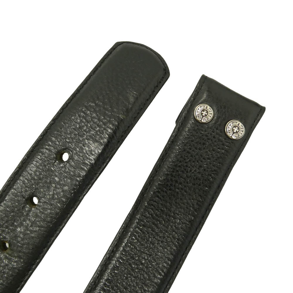 CHROME HEARTS クロムハーツ（原本無） 32 1.5 STRAP 1.5inch スクロール レーベル リベッツ レザー ベルト ブラック系 32【中古】