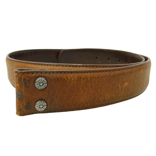 CHROME HEARTS クロムハーツ（原本無） 32 1.5 STRAP 1.5inch スクロール レーベル リベッツ レザー ベルト ブラウン系 32【中古】