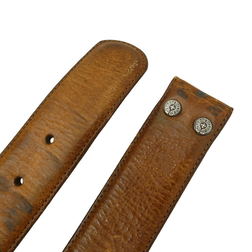 CHROME HEARTS クロムハーツ（原本無） 32 1.5 STRAP 1.5inch スクロール レーベル リベッツ レザー ベルト ブラウン系 32【中古】