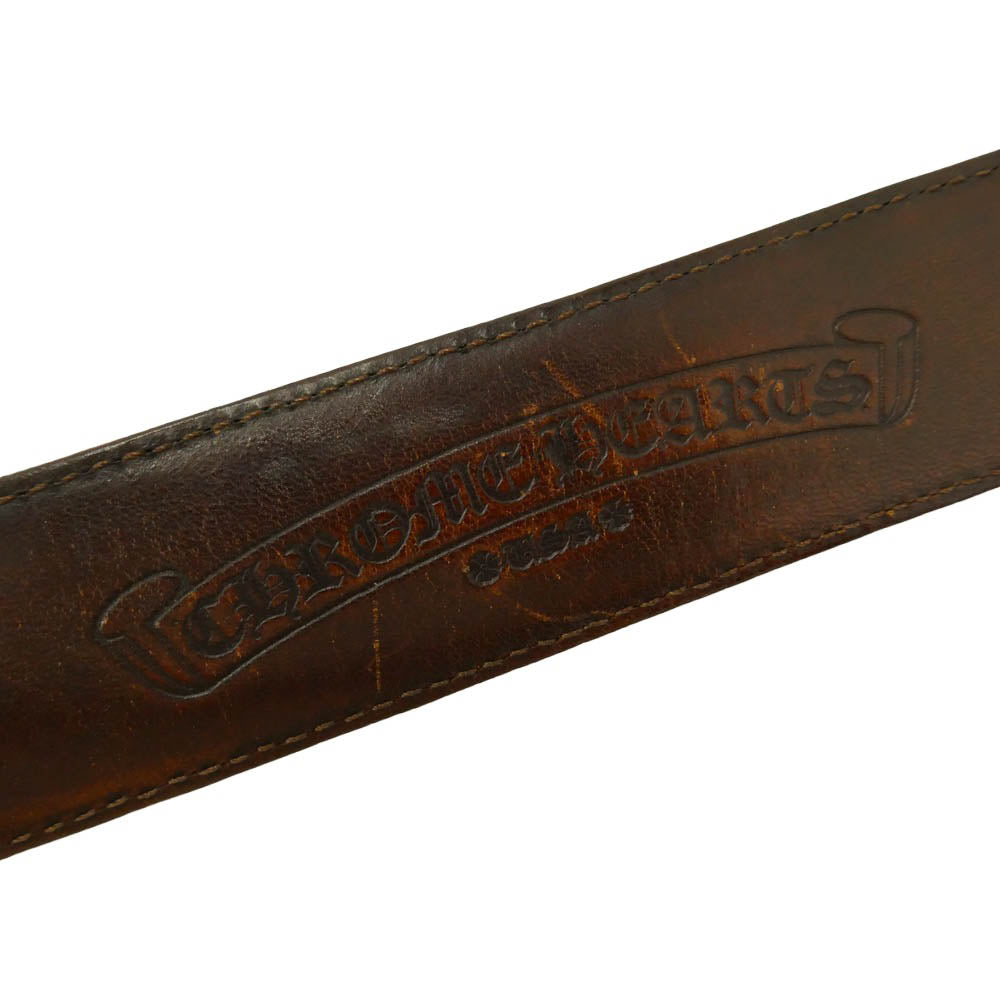 CHROME HEARTS クロムハーツ（原本無） 32 1.5 STRAP 1.5inch スクロール レーベル リベッツ レザー ベルト ブラウン系 32【中古】
