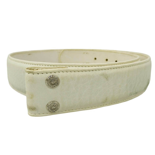 CHROME HEARTS クロムハーツ（原本無） 32 1.5 STRAP 1.5inch スクロール レーベル リベッツ レザー ベルト ホワイト系 32【中古】